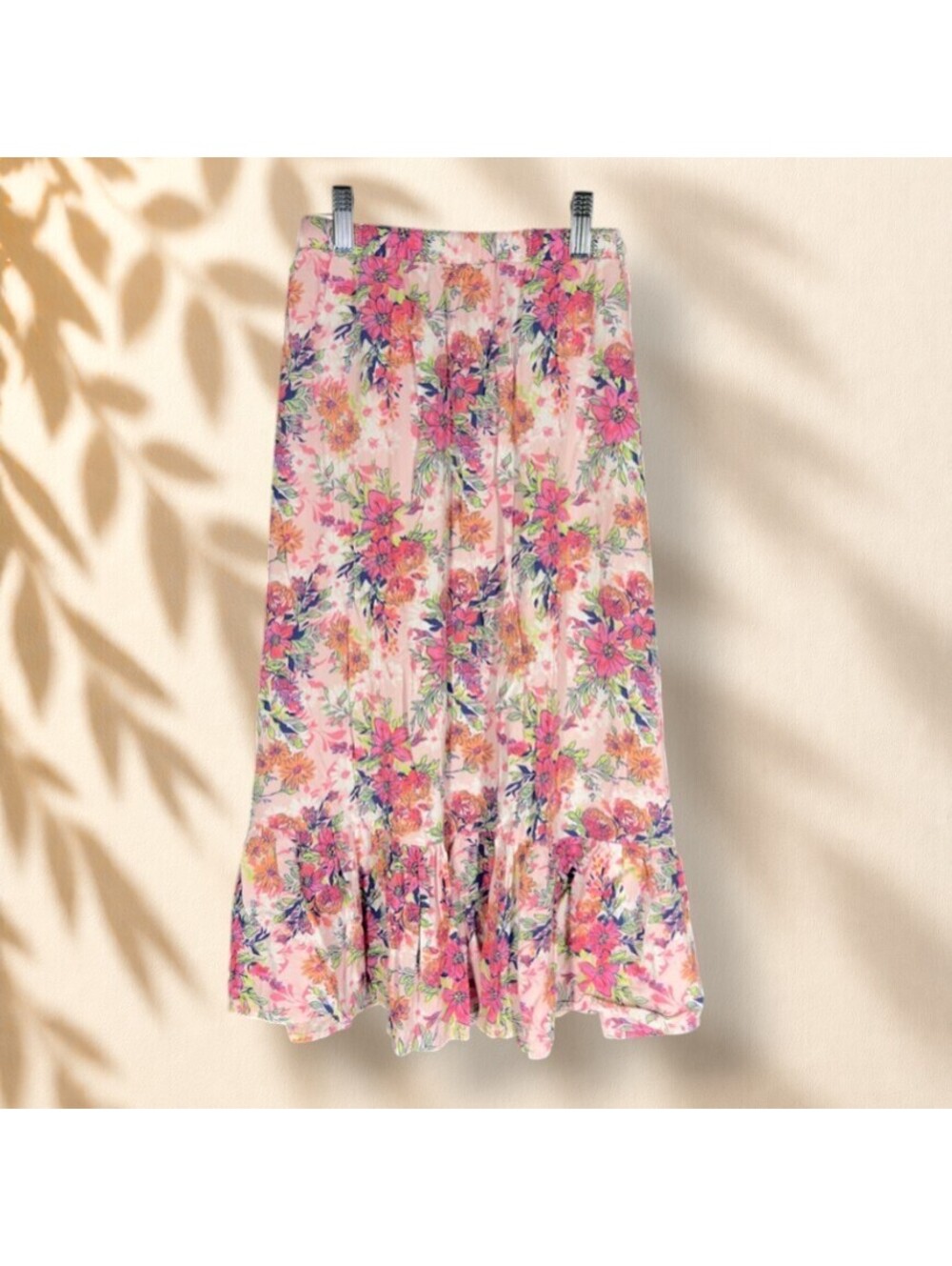 Btween Skirt Women 12 Pink Floral Maxi Long Pull On Elastic Waist Stretch Rayon